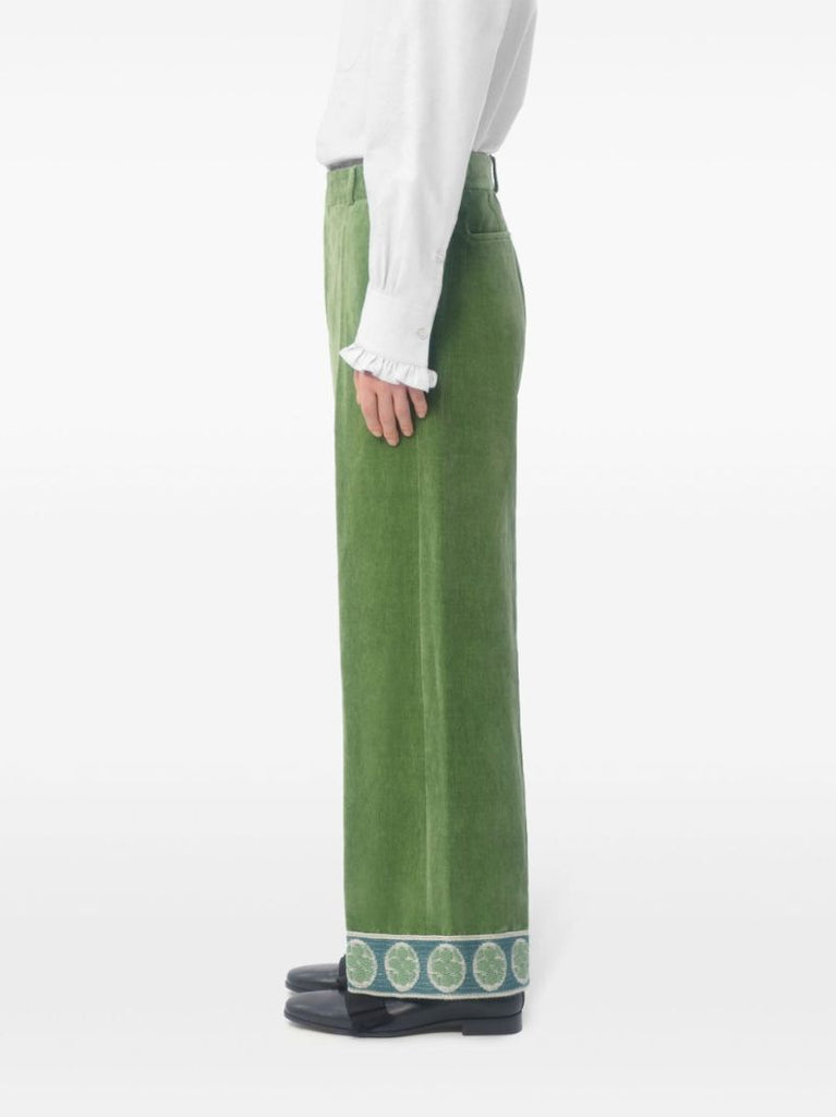 Jacquard-hem Velvet Trousers