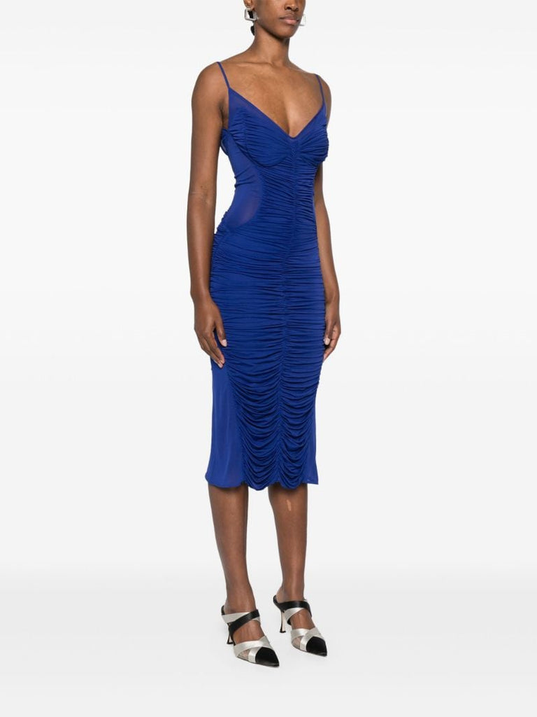 Ruched Sheer Midi Dress