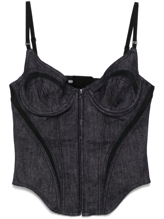 Black Mesh-panelled Corset Top