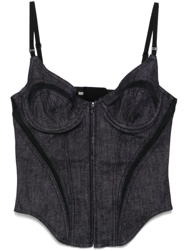 Black Mesh-panelled Corset Top