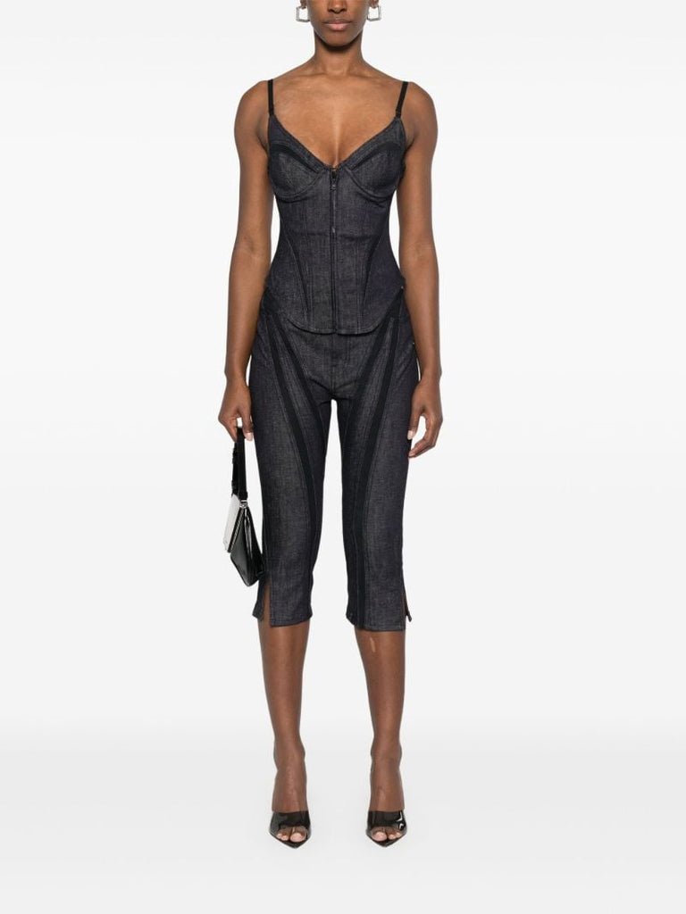 Black Mesh-panelled Corset Top