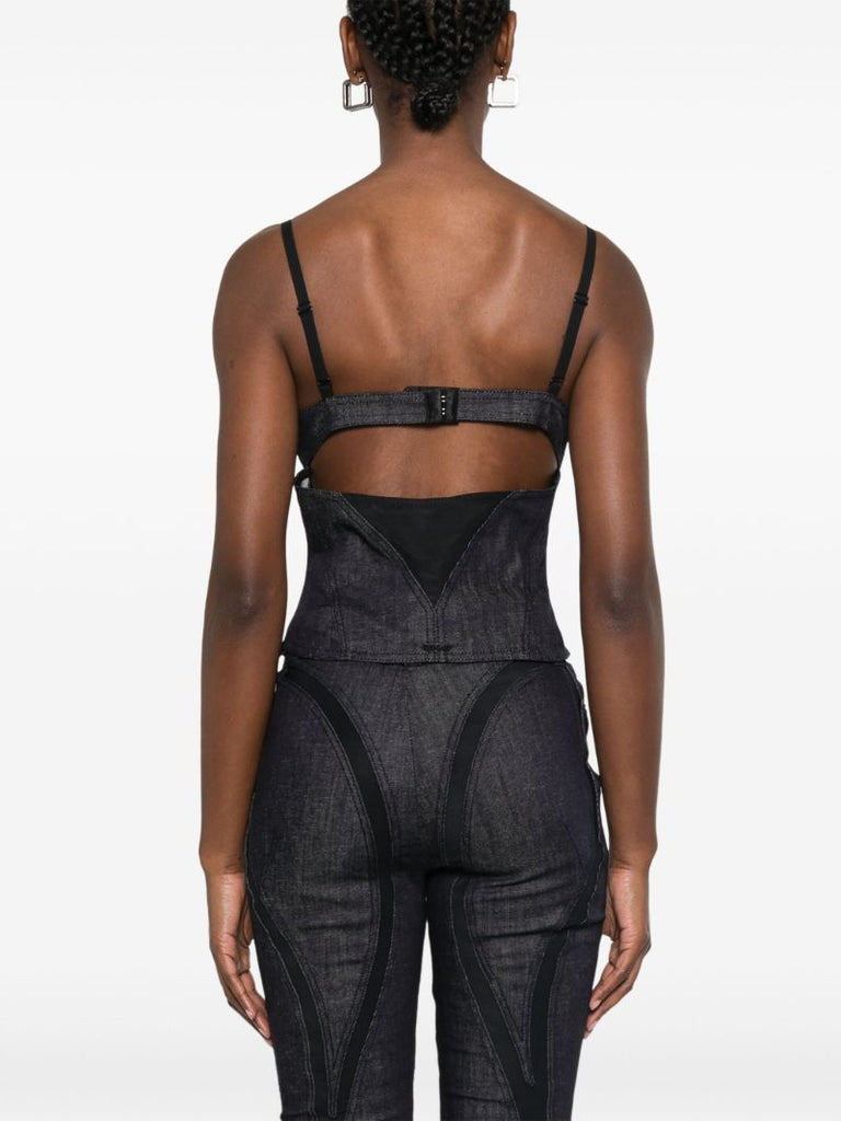 Black Mesh-panelled Corset Top