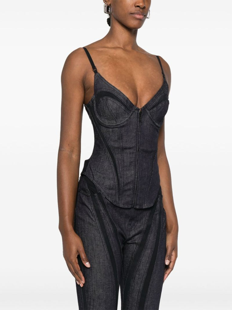 Black Mesh-panelled Corset Top
