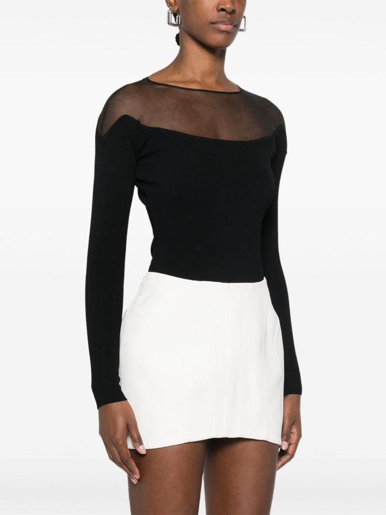 Black Sheer-panelled Bodysuit