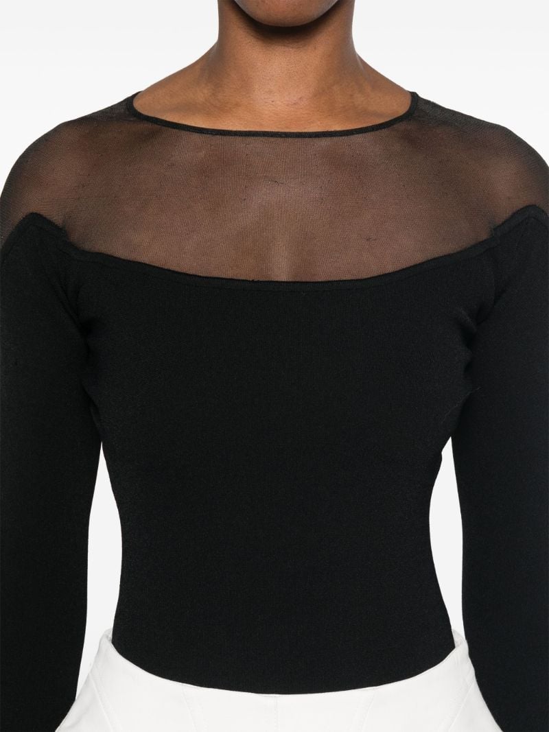 Black Sheer-panelled Bodysuit