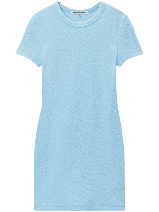 Jacquarded Short-sleeve Mini Dress