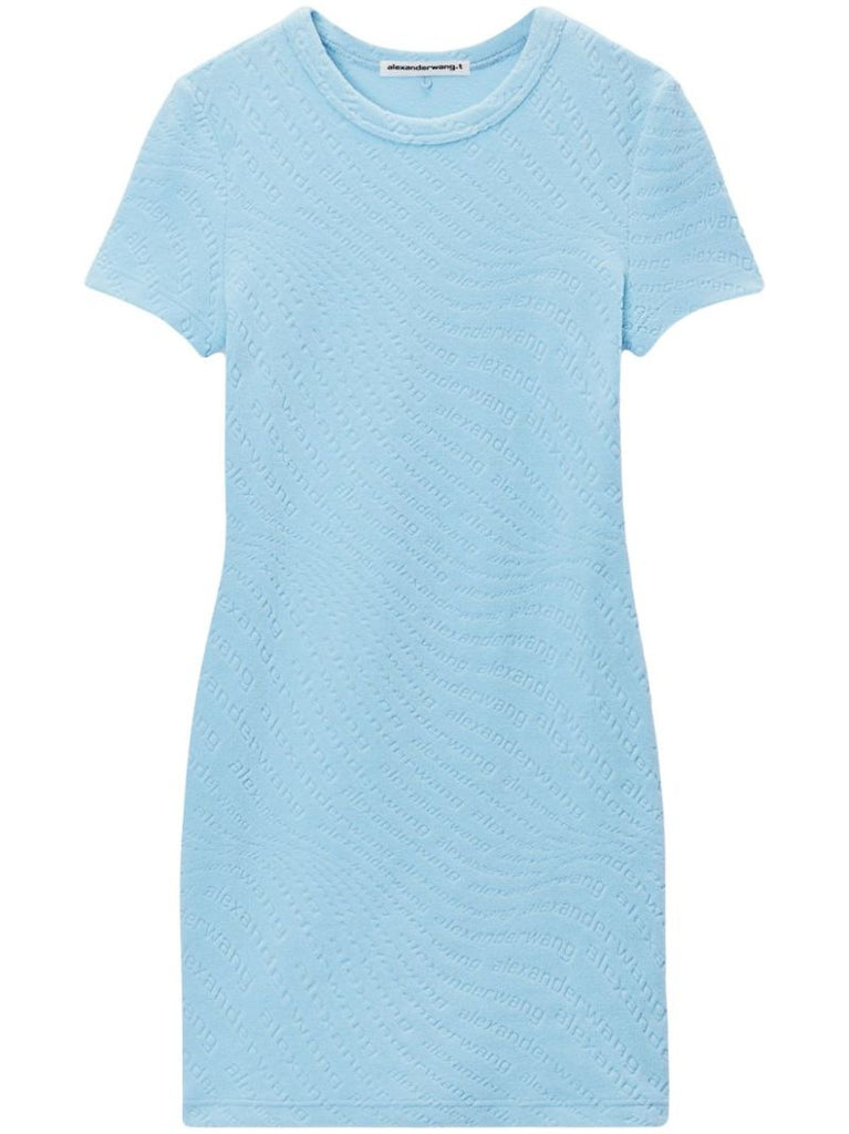 Jacquarded Short-sleeve Mini Dress