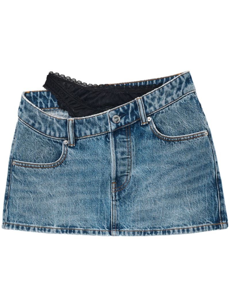 Blue Lace-waistband Denim Skirt