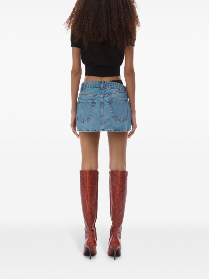 Blue Lace-waistband Denim Skirt