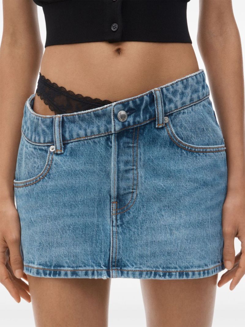 Blue Lace-waistband Denim Skirt