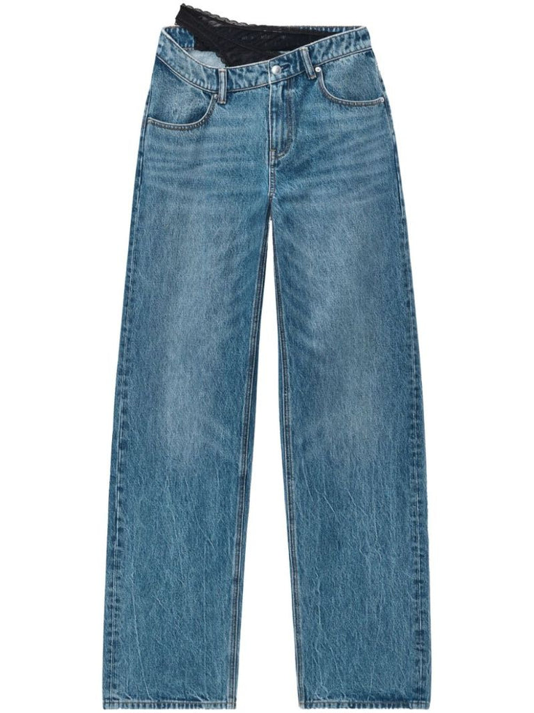 Blue Lace-waistband Jeans