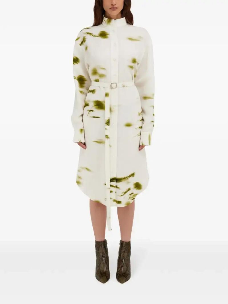 White Blossom-print Shirt Dress