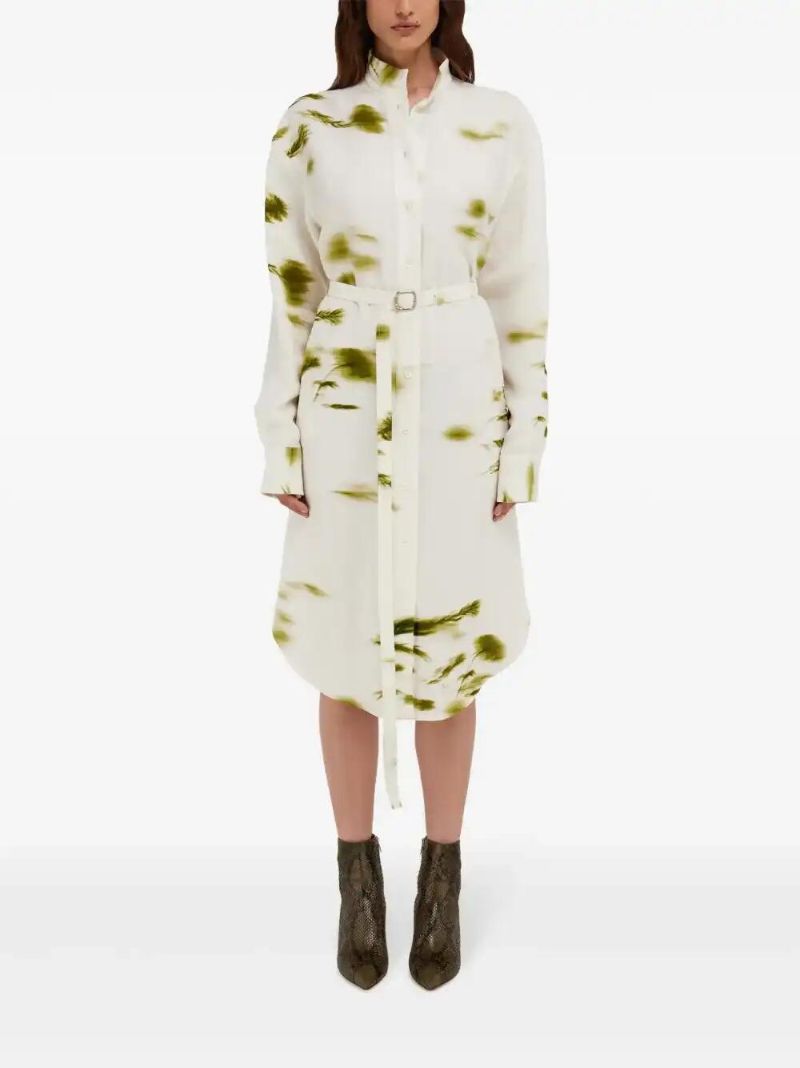 White Blossom-print Shirt Dress