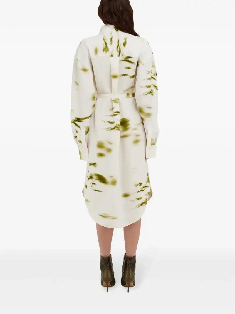 White Blossom-print Shirt Dress