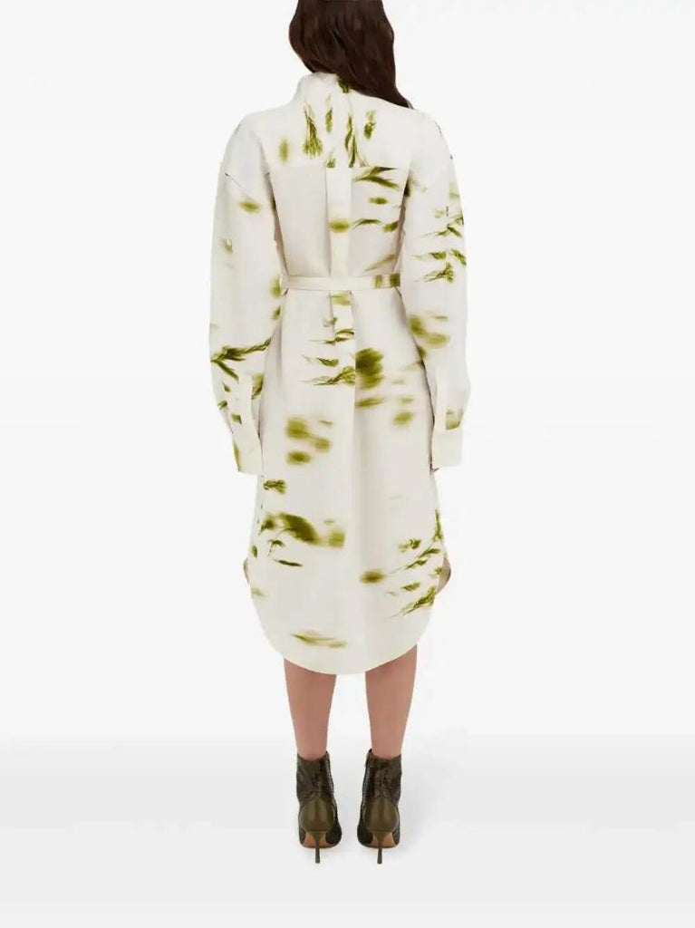 White Blossom-print Shirt Dress