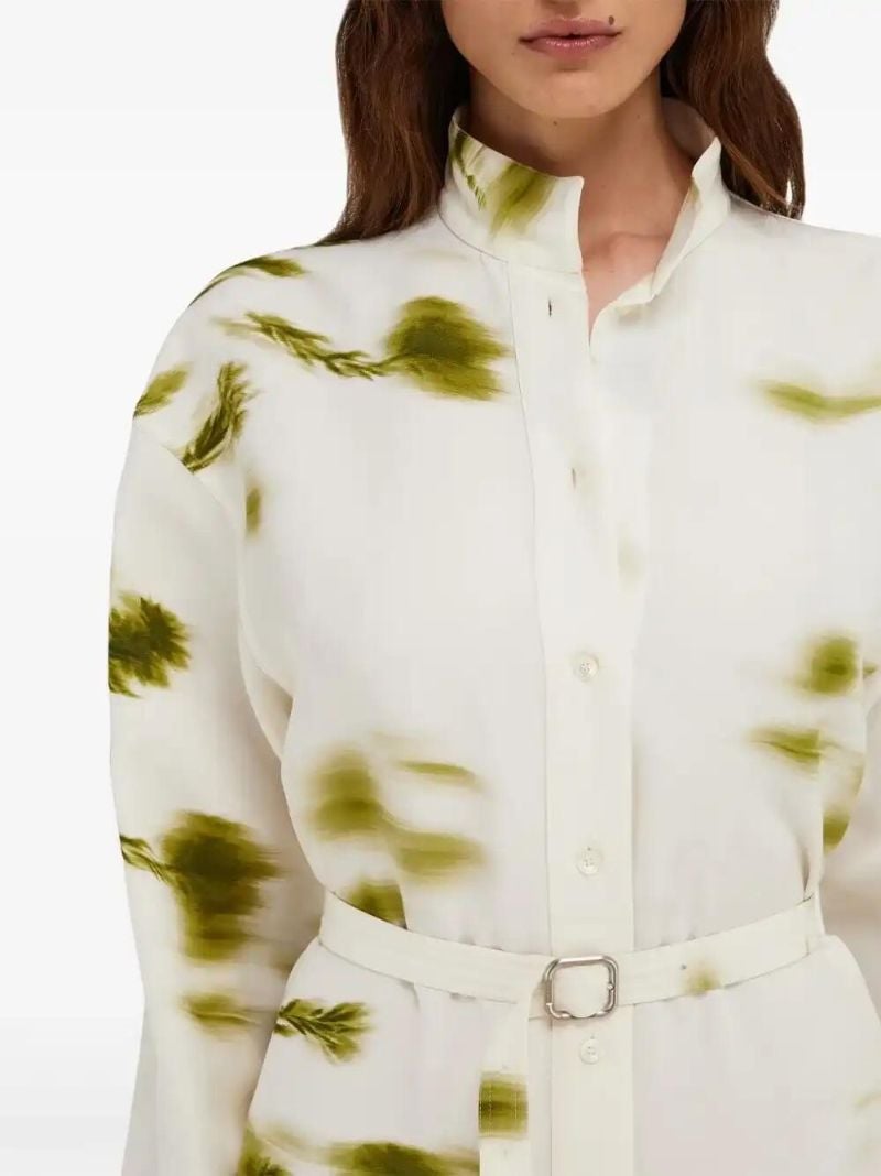 White Blossom-print Shirt Dress