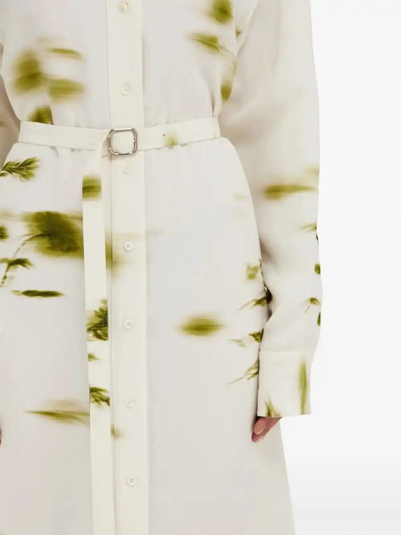 White Blossom-print Shirt Dress