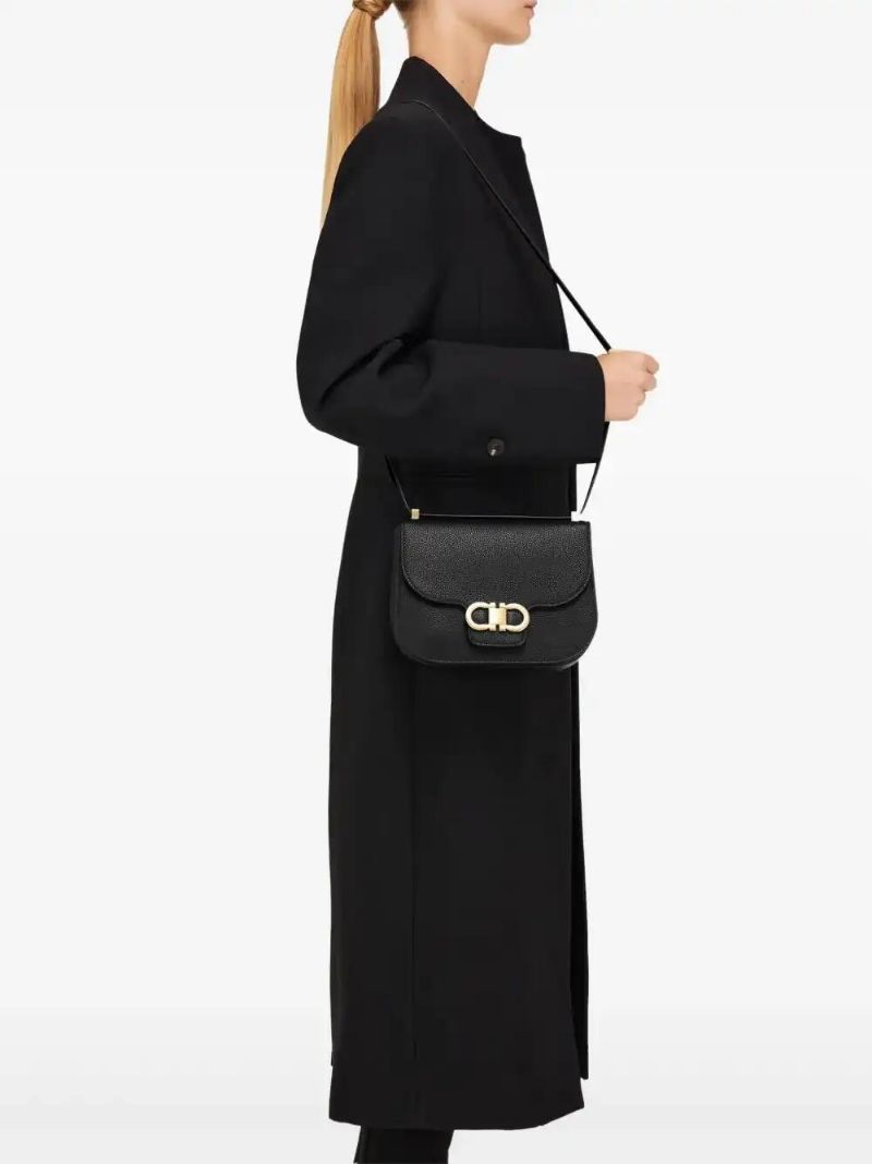 Black Double Gancini Cross Body Bag