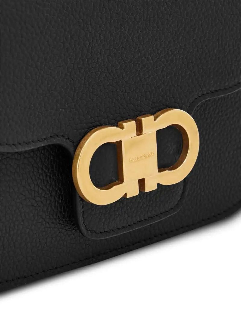 Black Double Gancini Cross Body Bag