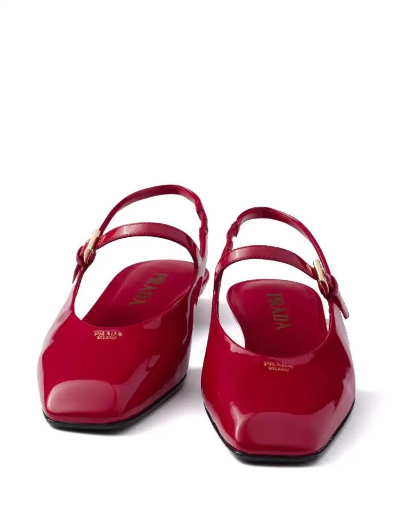 Red Leather Slingback Ballet Flats