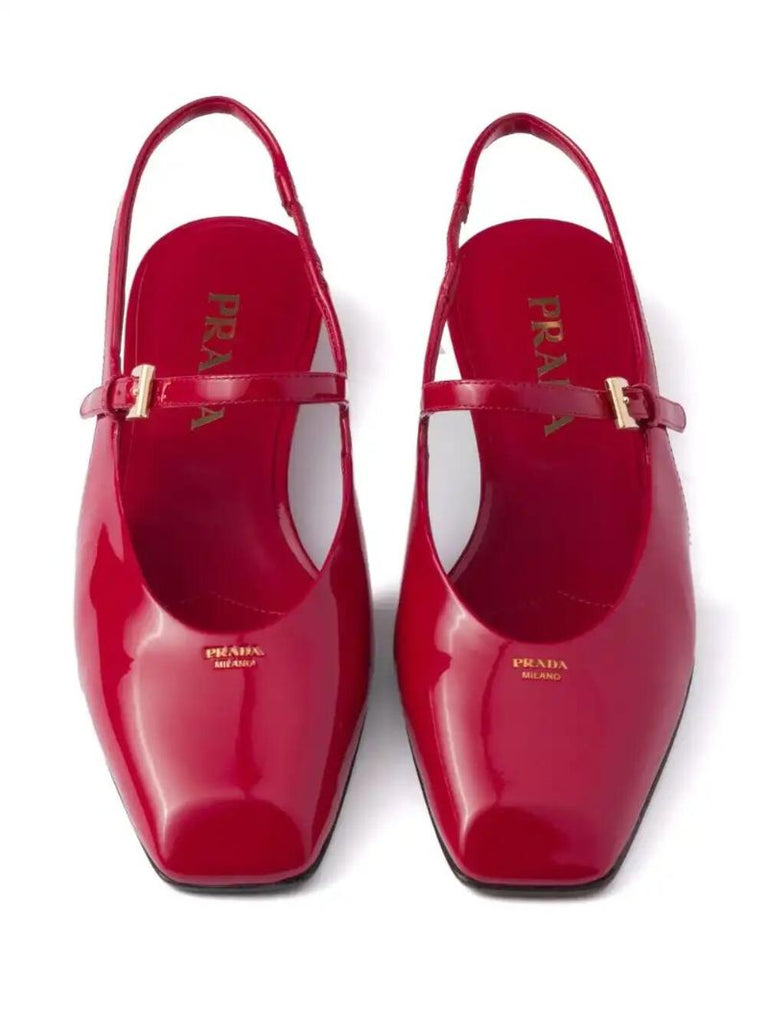 Red Leather Slingback Ballet Flats