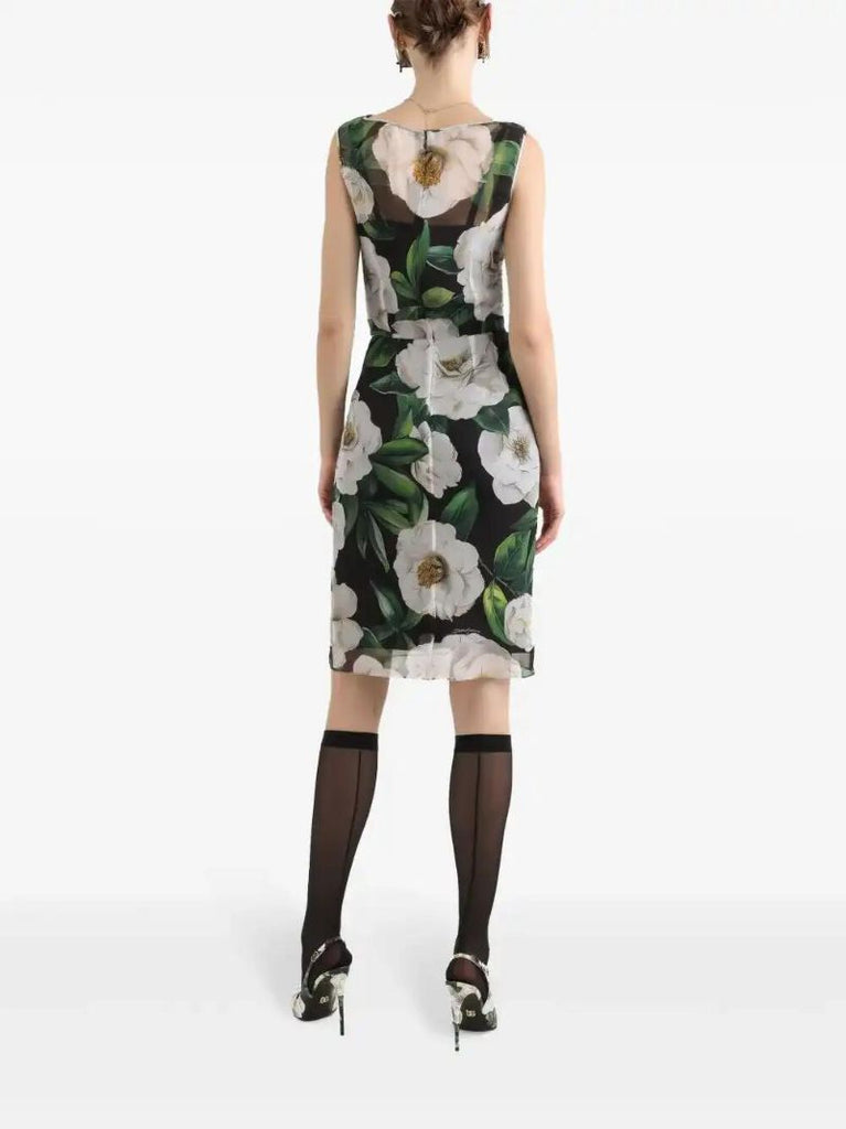 Black Gardenia-print Dress