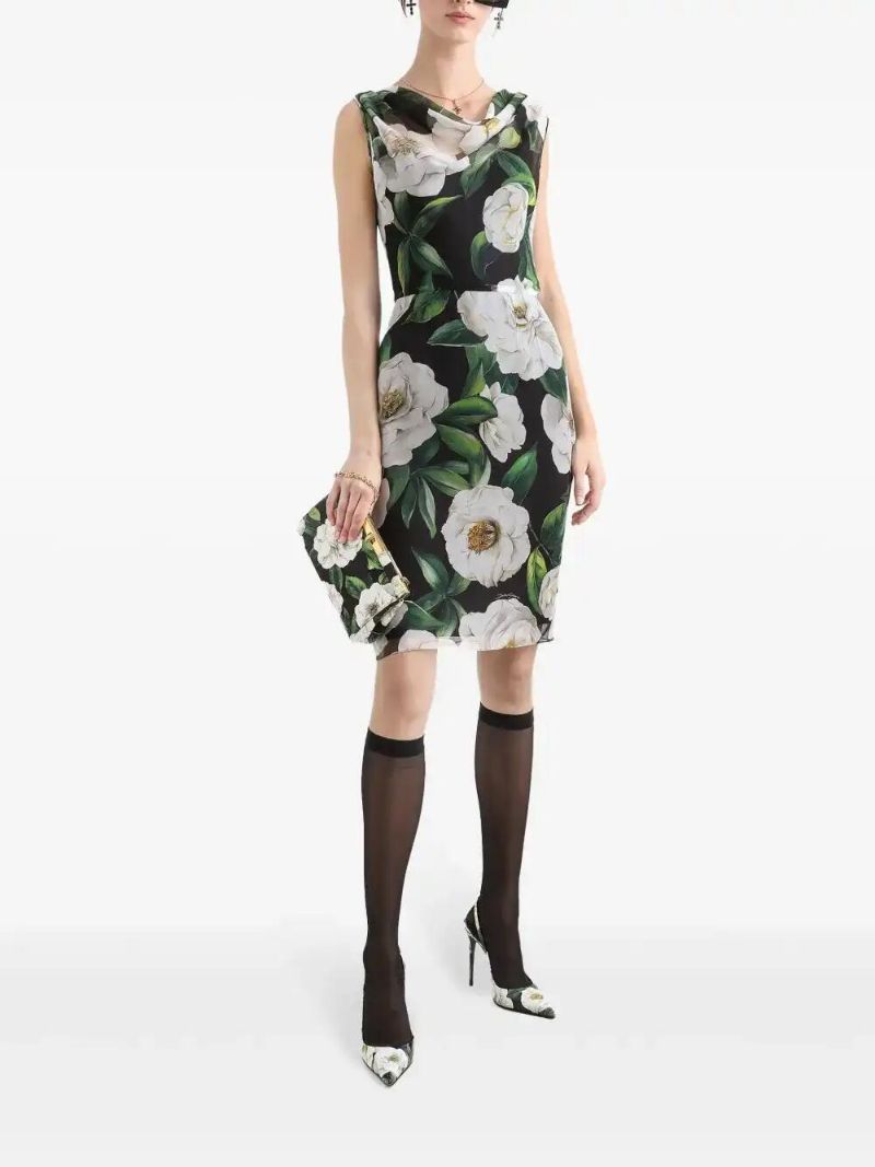 Black Gardenia-print Dress