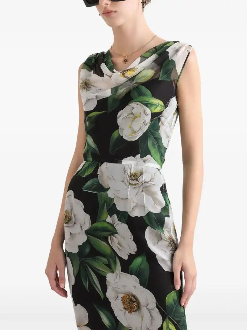 Black Gardenia-print Dress