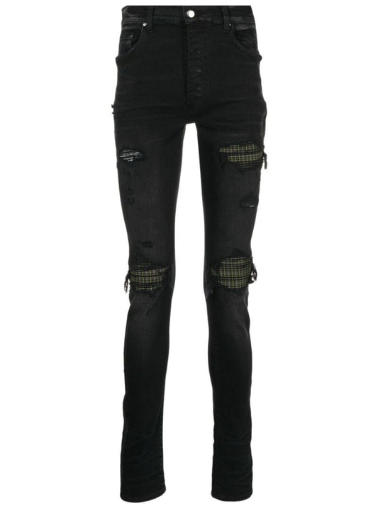 Black Mx1 Neon Plaid Skinny Jeans