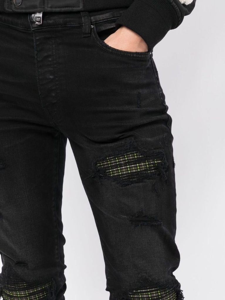 Black Mx1 Neon Plaid Skinny Jeans