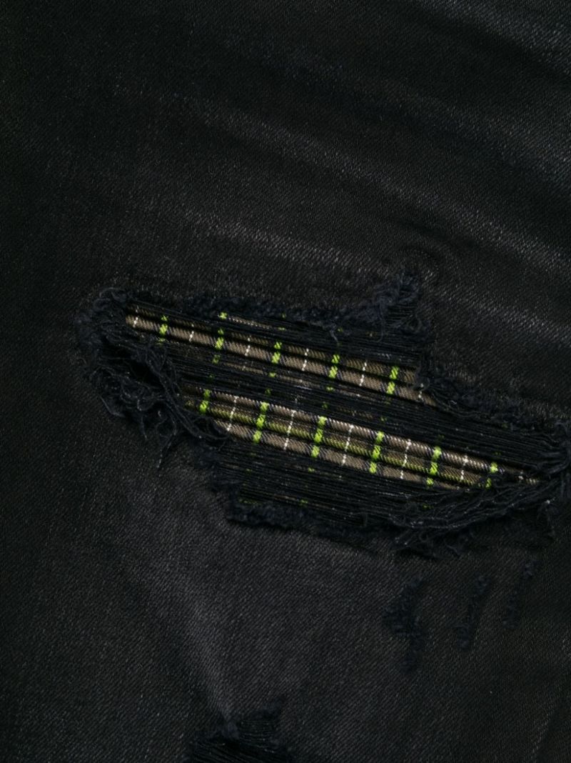 Black Mx1 Neon Plaid Skinny Jeans