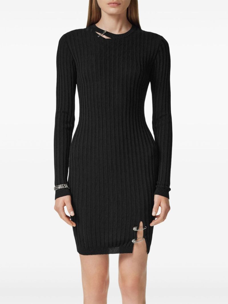 Safety Pin Ribbed-knit Mini Dress