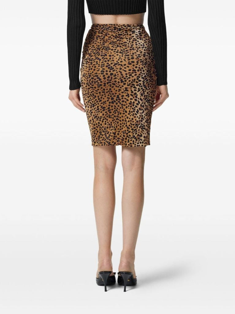 Leopard Gathered Midi Skirt