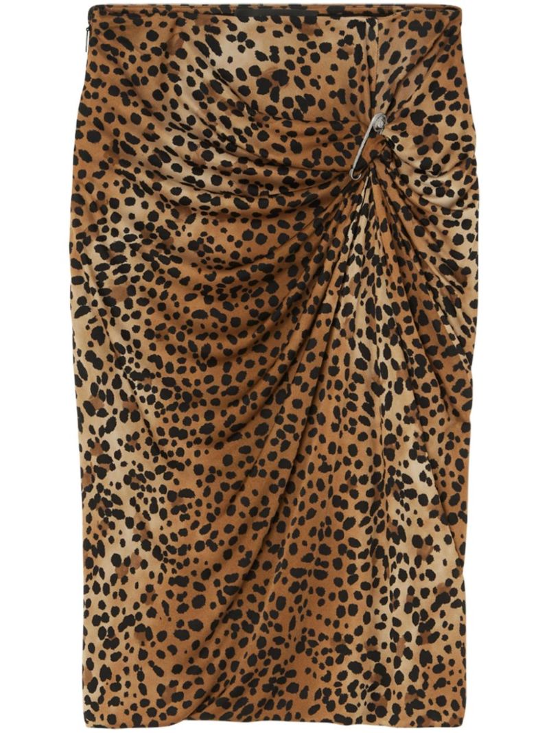 Leopard Gathered Midi Skirt
