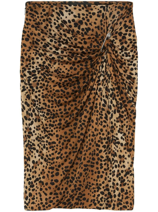 Leopard Gathered Midi Skirt