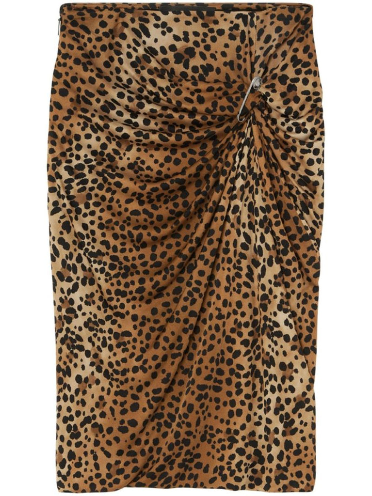 Leopard Gathered Midi Skirt