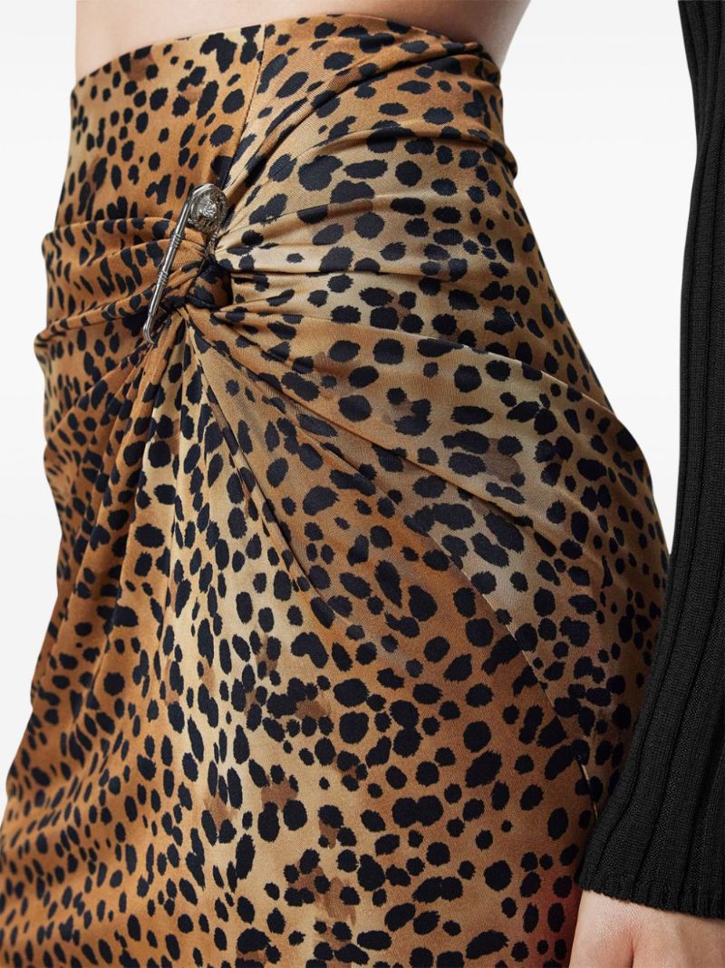 Leopard Gathered Midi Skirt