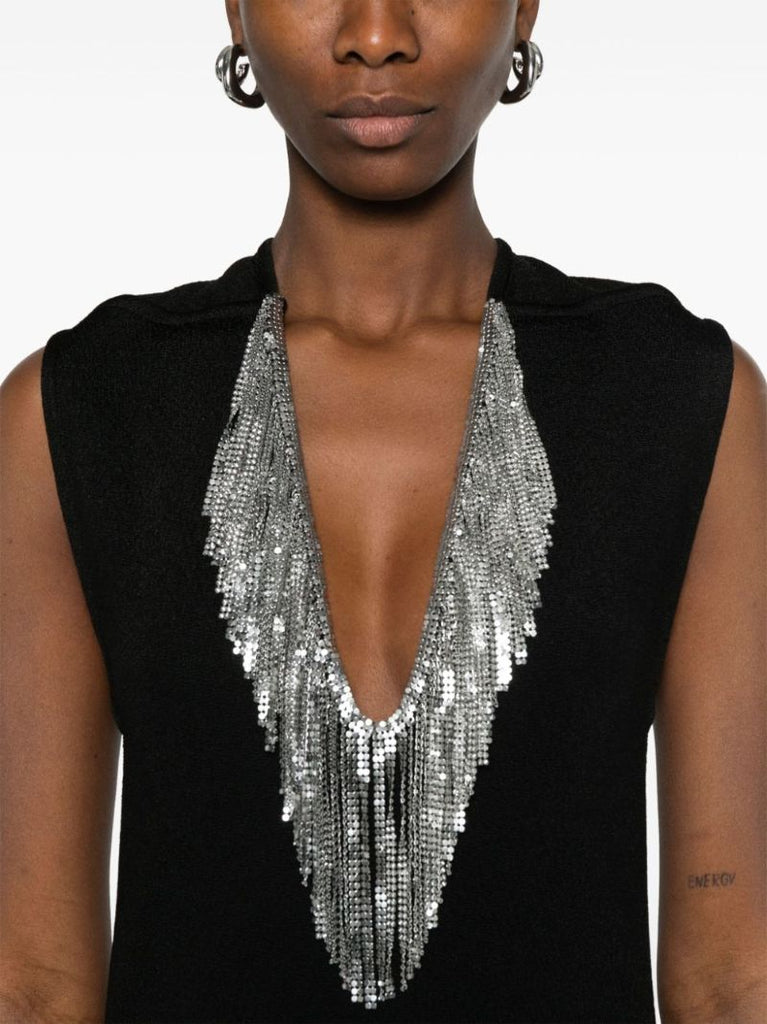 Fringed-mesh Maxi Dress