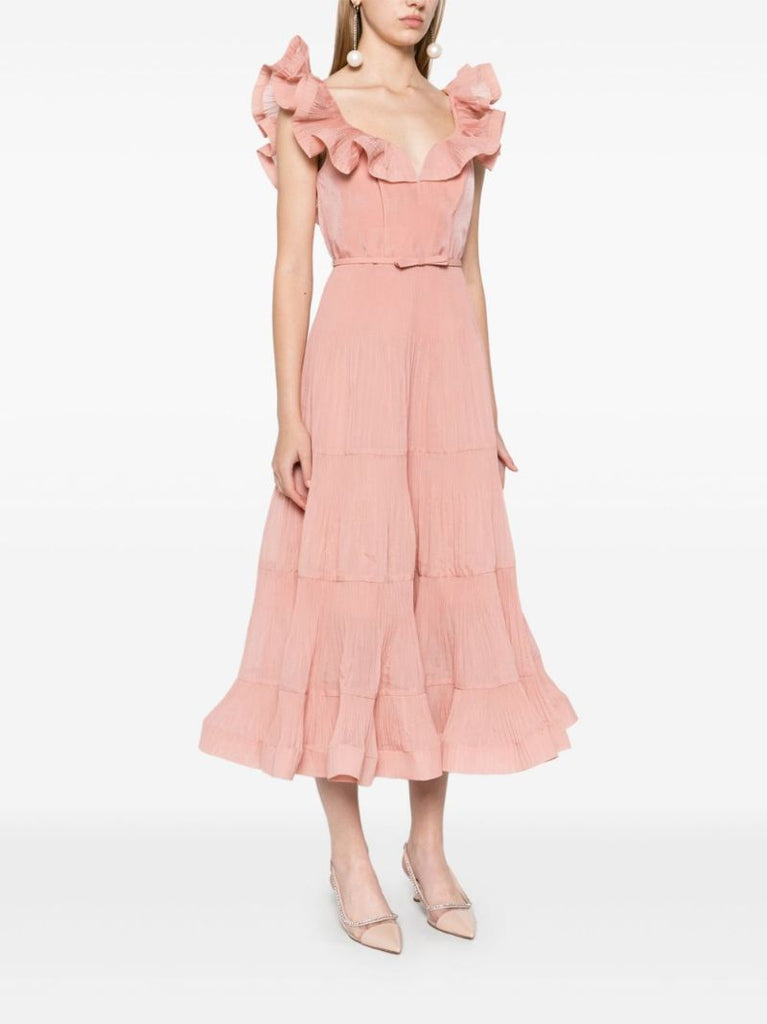 Pink Pleated Frill Dress
