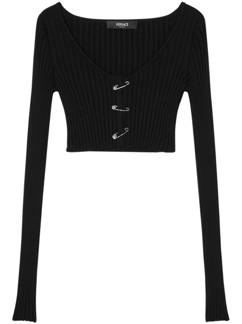 Safety Pin Ribbed-knit Cardigan