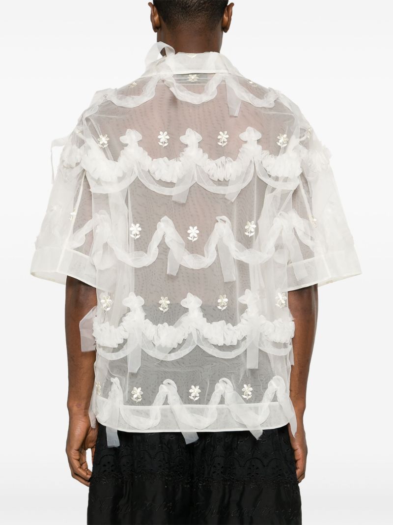 Neutral Floral-embroidered Tulle Shirt