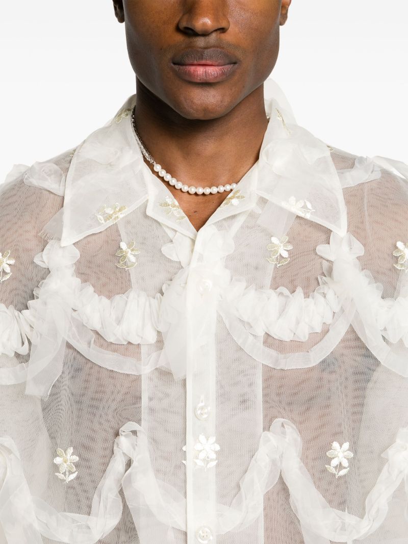 Neutral Floral-embroidered Tulle Shirt