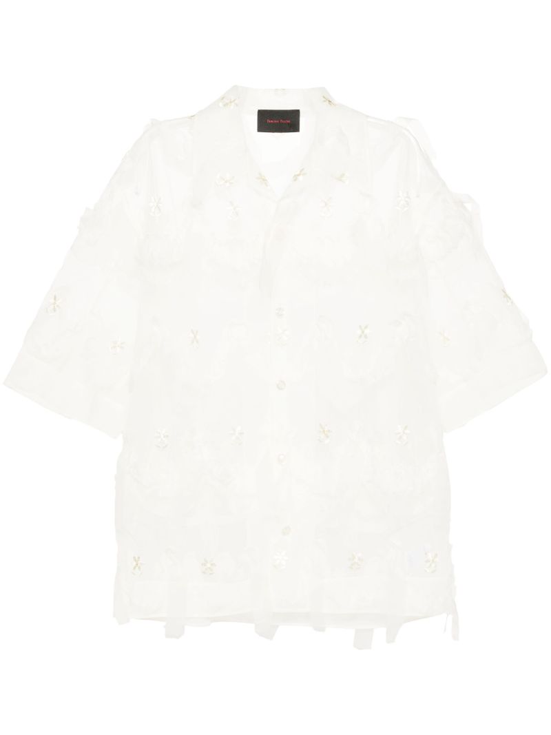 Neutral Floral-embroidered Tulle Shirt