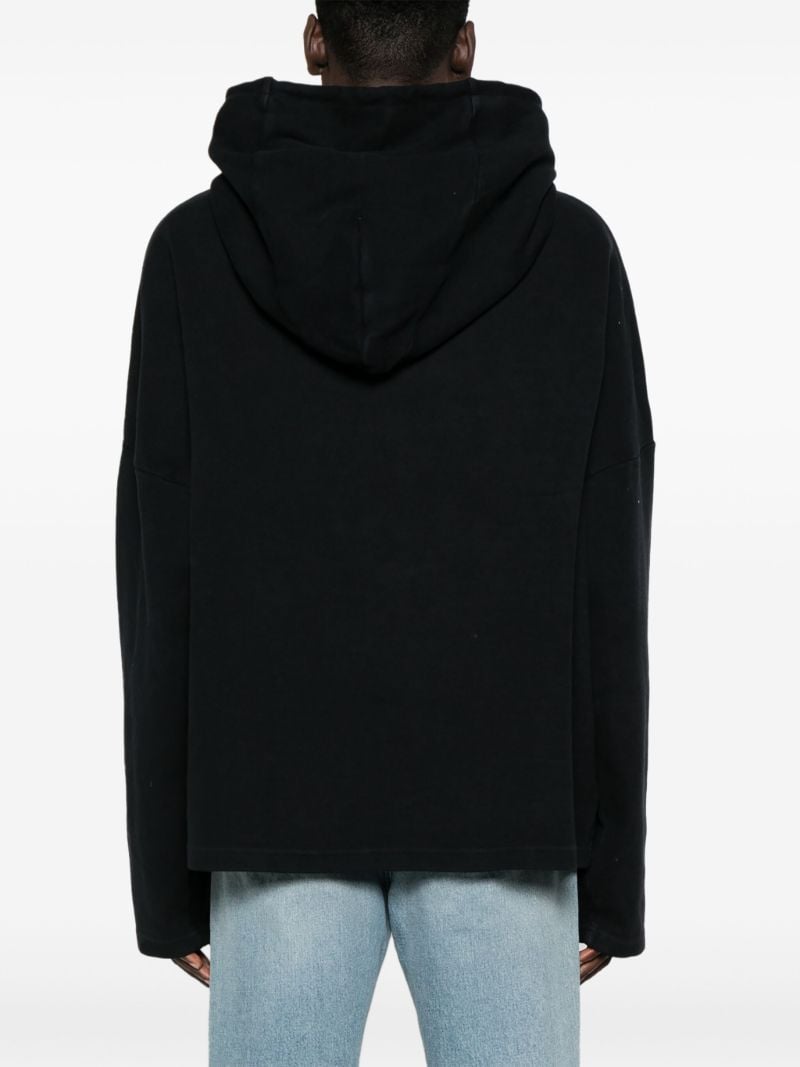 Black Floral-embroidered Drop-shoulder Hoodie