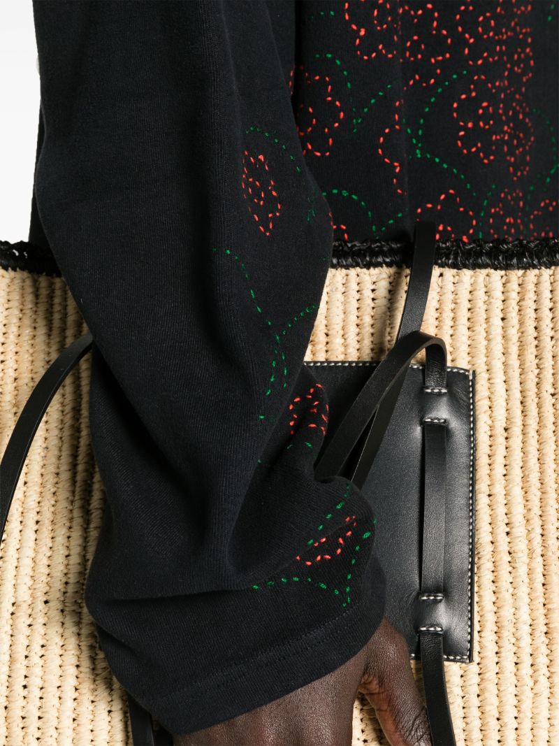 Black Floral-embroidered Drop-shoulder Hoodie