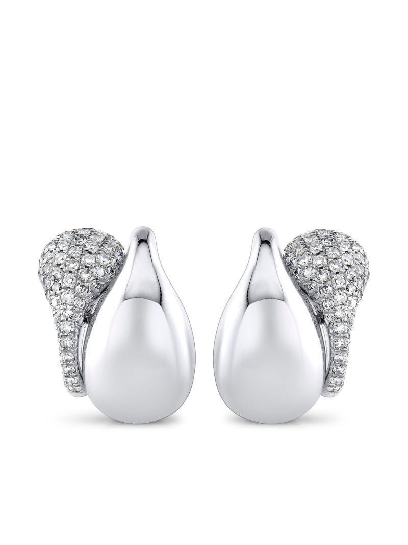 18k White Gold Double Drip Diamond Huggies