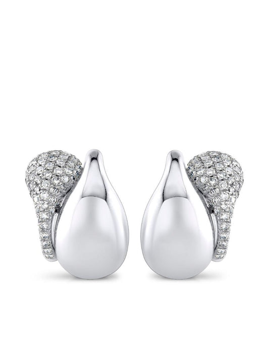 18k White Gold Double Drip Diamond Huggies