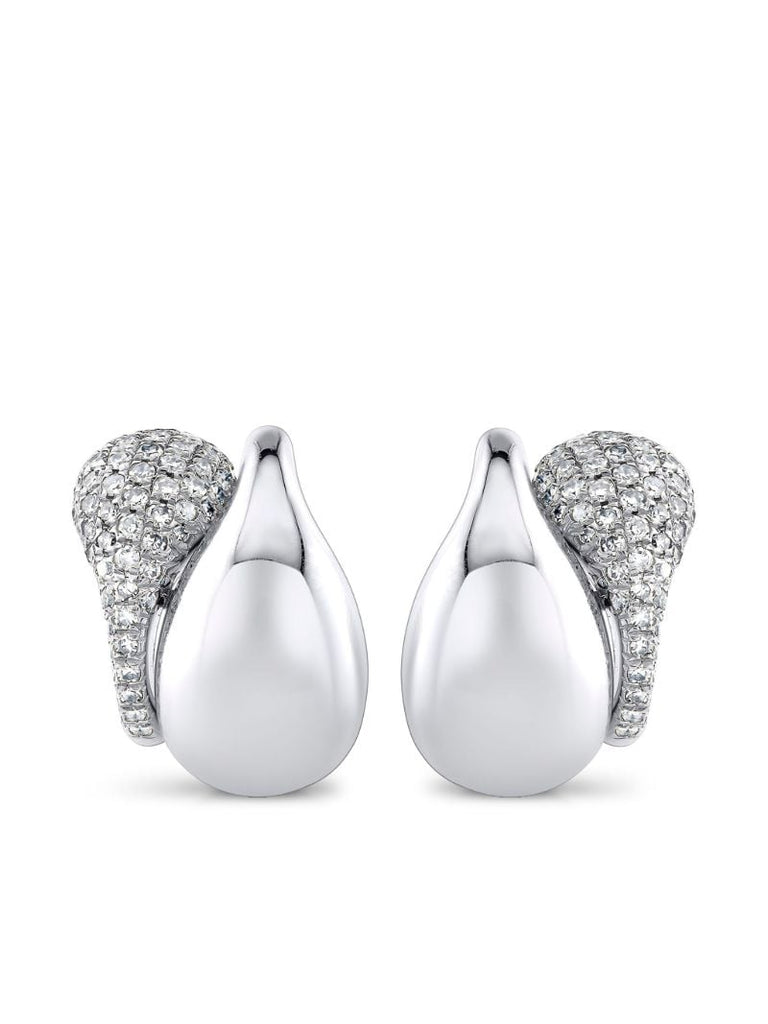18k White Gold Double Drip Diamond Huggies