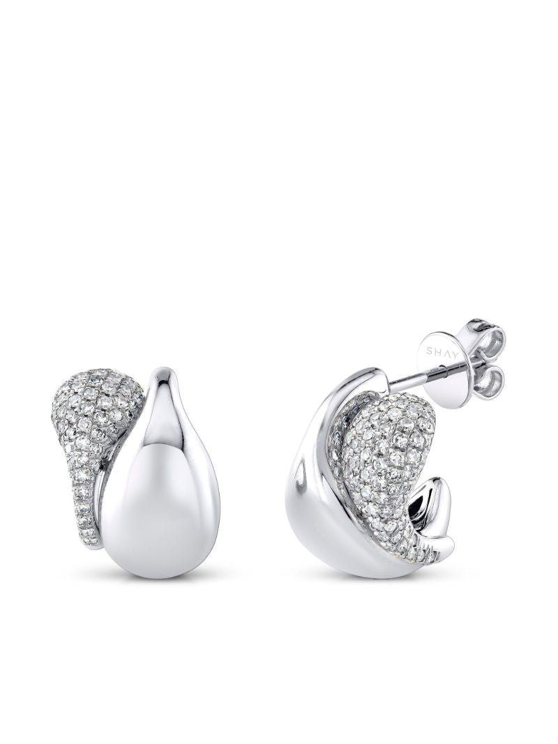 18k White Gold Double Drip Diamond Huggies