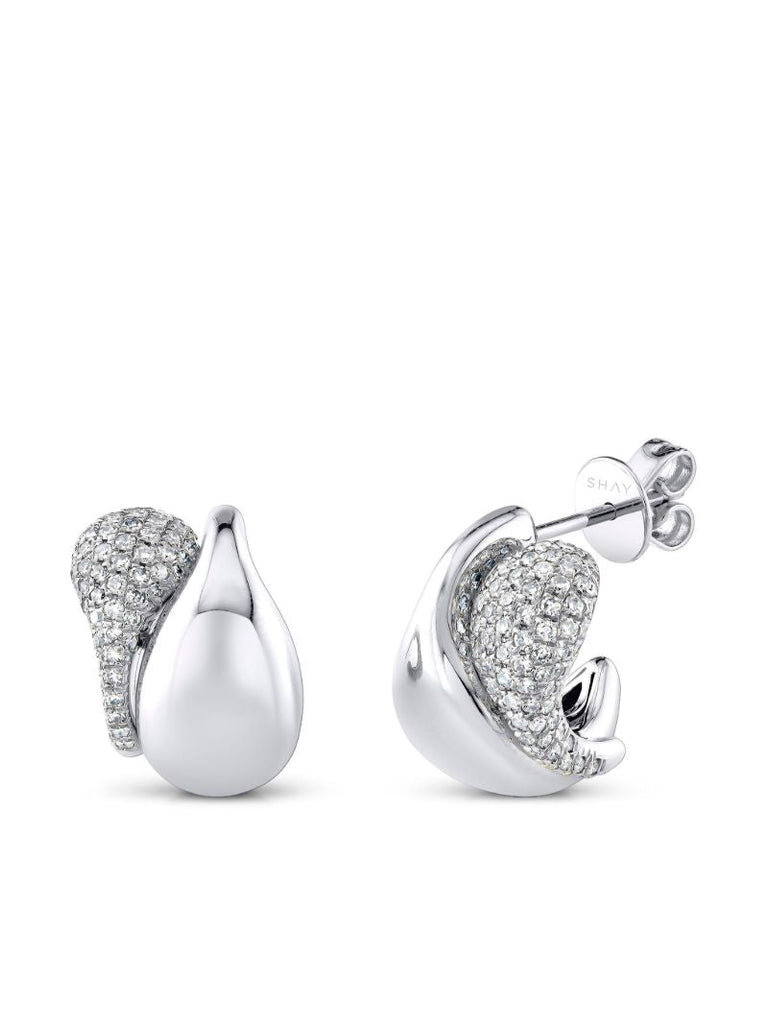 18k White Gold Double Drip Diamond Huggies